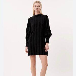 FRNCH new with tags black striped mini dress with gorgeous puffed sleeves size L